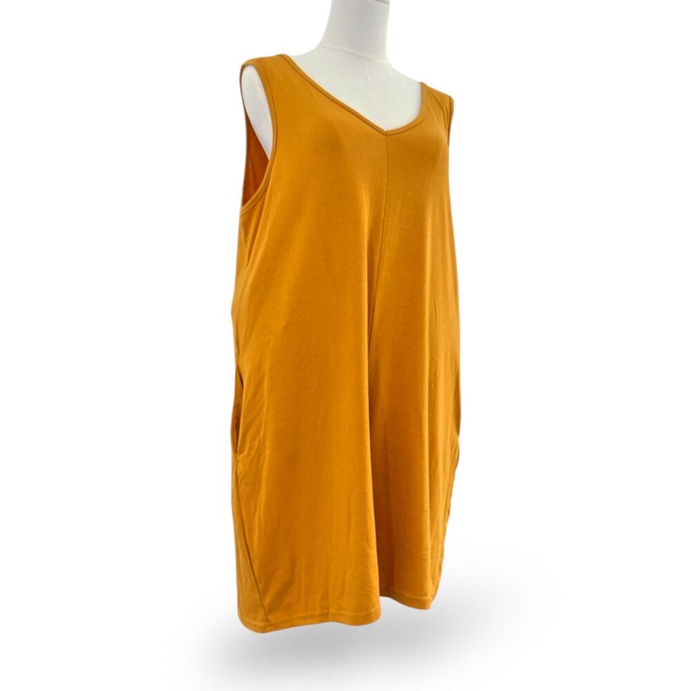 Golden Yellow Sleeveless V Neck Romper Wm 2XL with Cut-out and Pockets